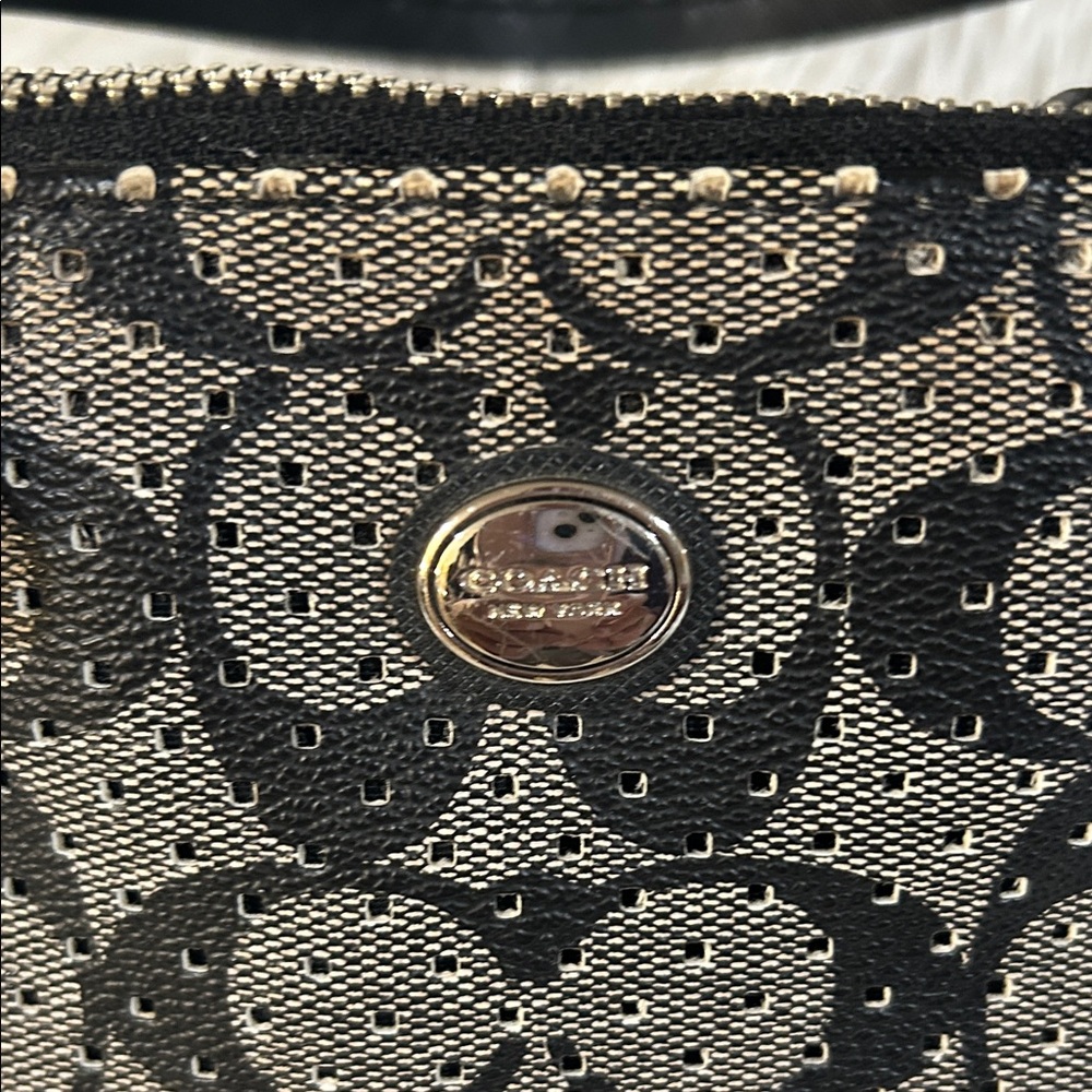 Coach Peyton Perforated Black and Gray Domed Satchel - Picture 3 of 10